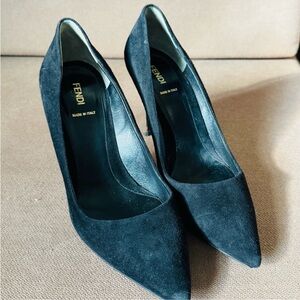 Fendi Black Suede Pointed Pump Heels